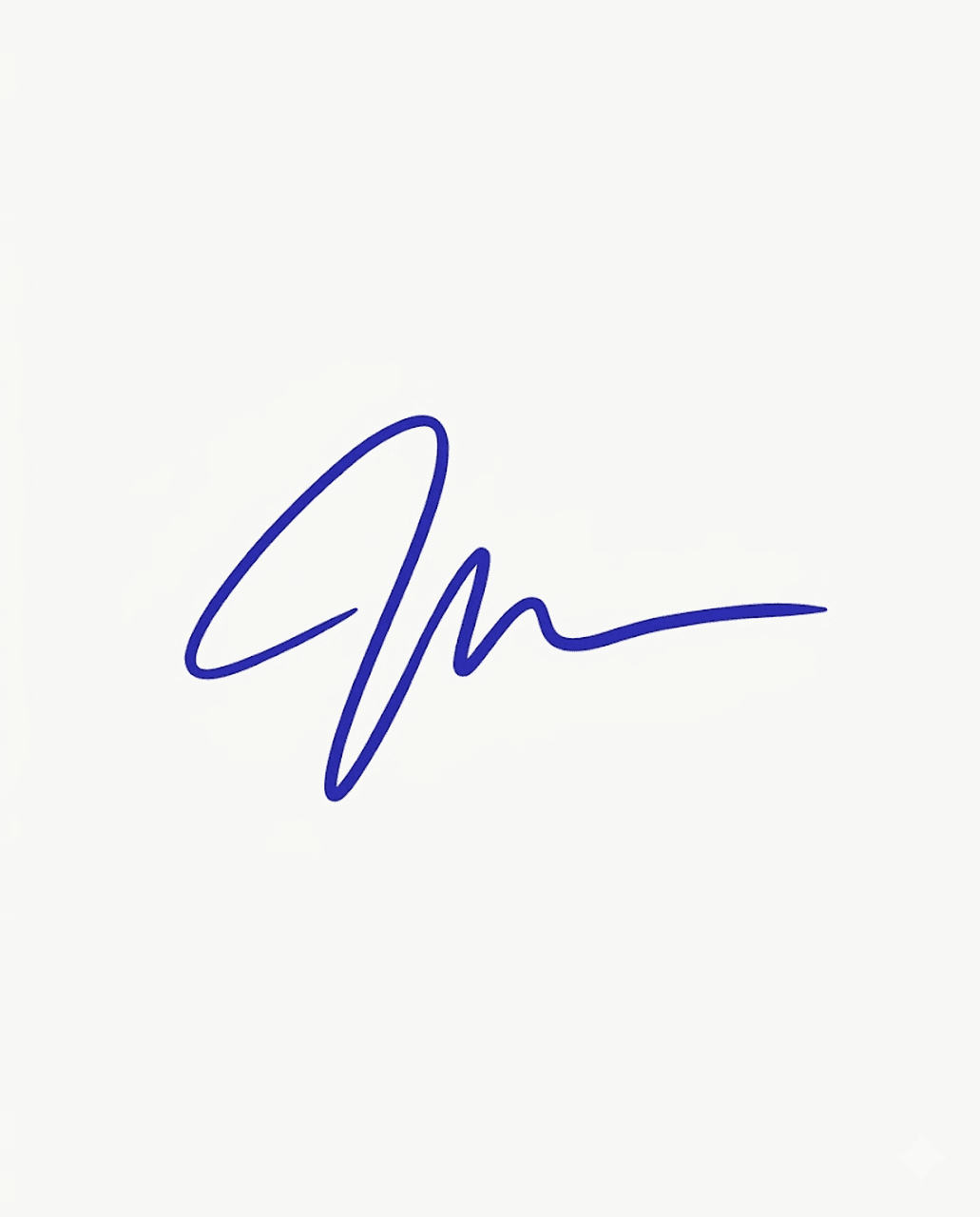 A signature written in one continuous line of indigo ink