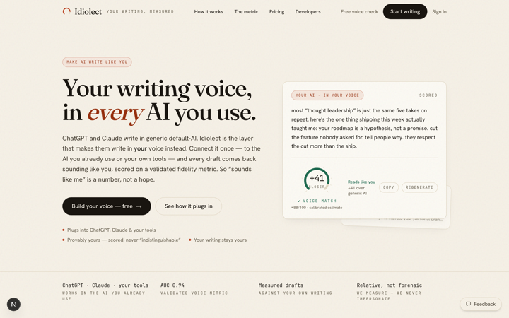 Landing — the proof-led story at idiolect.app
